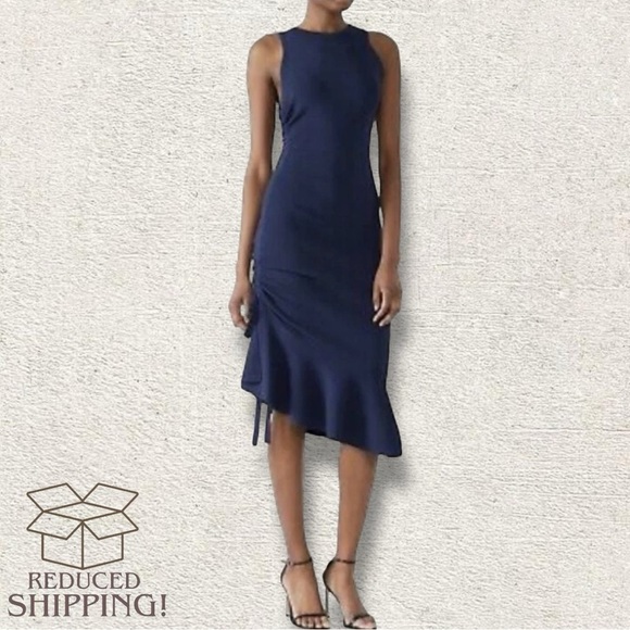 Milly Sleeveless Shirred Side Formal Mermaid Style Dress in Navy Blue - Size Sm - Picture 1 of 9